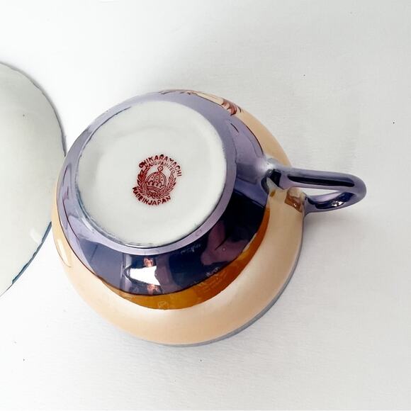 Vintage Chikaramachi Lavender & Peach Bird Floral Hand Painted Teacup Saucer Set - Picture 14 of 15